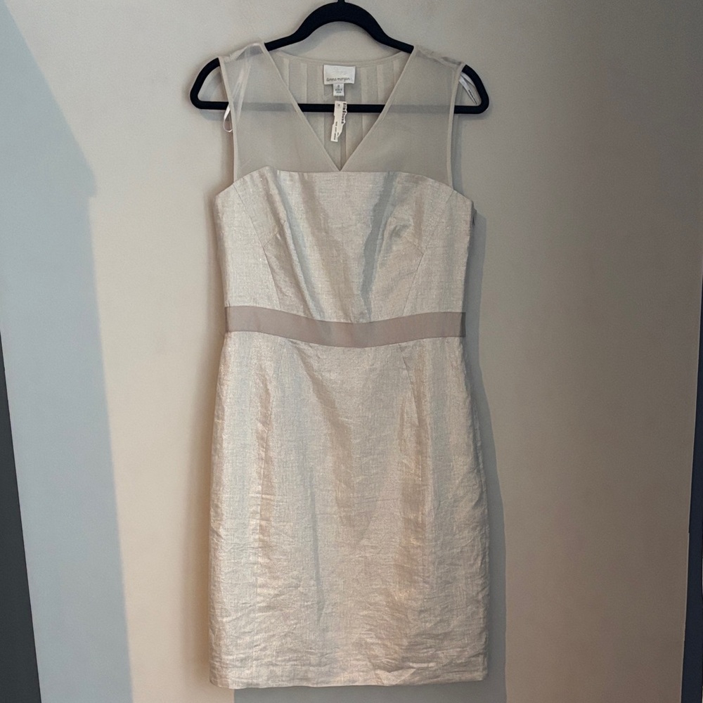 Donna Morgan Strapless dress with sheer details.